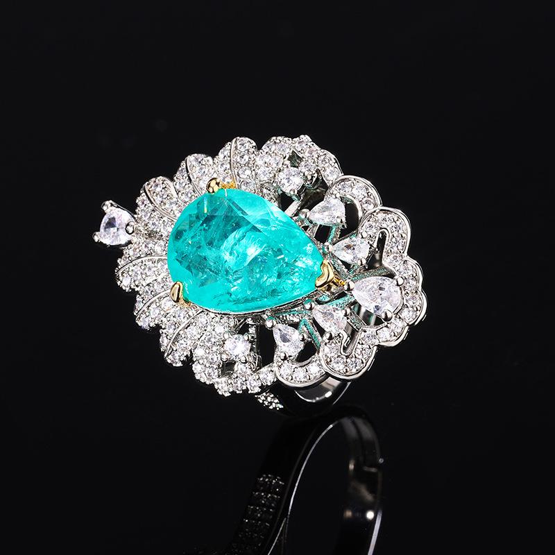 Кольцо с цветным драгоценным камнем, женское, в стиле ретро, сверкающее, с бриллиантами, женское, кольцо на указательный палец, изумрудное кольцо