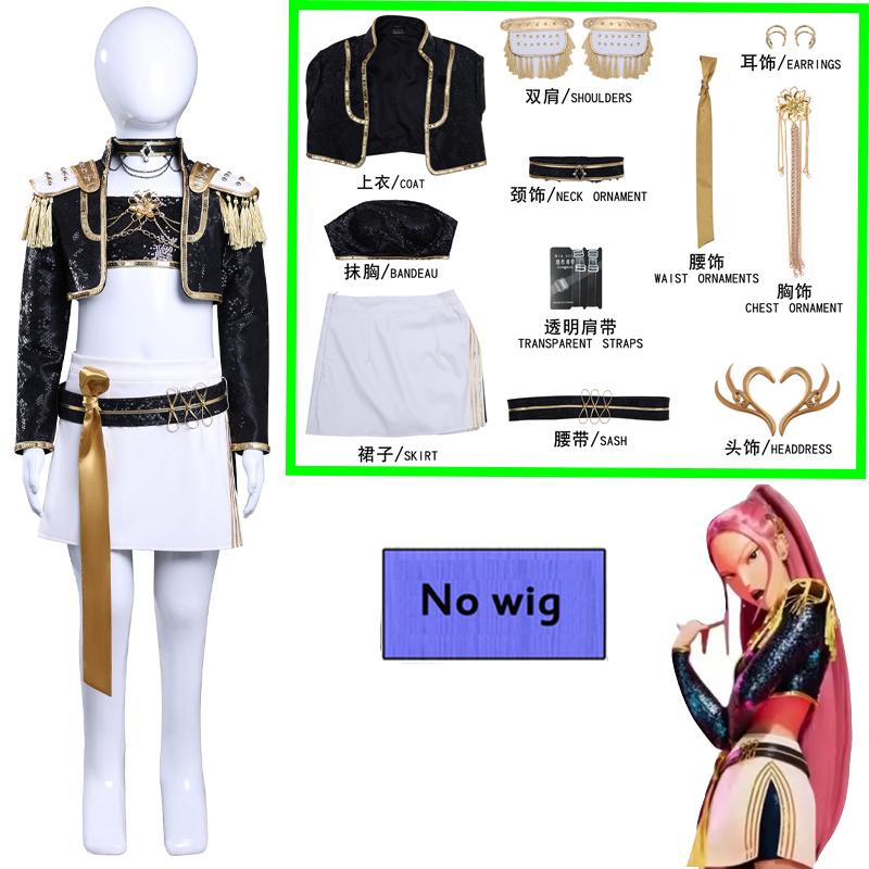 Аниме K-POP Охотники на демонов Дети Девочки Косплей Костюм Руми Зои Мира Детский Наряд для ролевых игр Вечеринка Черный Золотой Блестящая Униформа