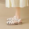 Weiwei Chunky Heel Summer Woven Roman Sandals - Vintage Closed Toe Mule for Women