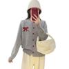 Круглый вырез шерстяной кардиган куртка женский короткий бант свободный вязаный свитер осень