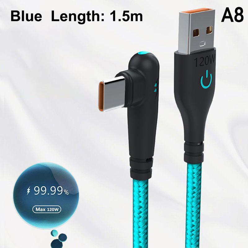 120 Вт Быстрая зарядка USB на C Кабель 90° Изогнутый Дизайн Подходит для Huawei Xiaomi Honor Vivo Зарядный Кабель