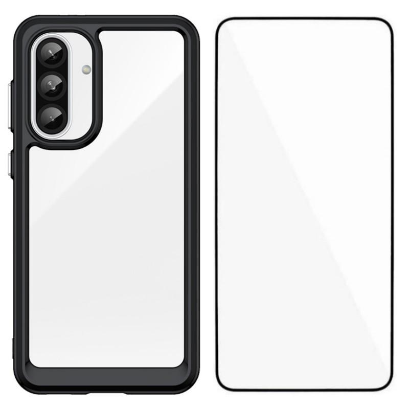 For Samsung Galaxy A37 5G Phone Case WANLONFENG XC Series TPU Acrylic Cover with Tempered Glass (Big Lens Hole)