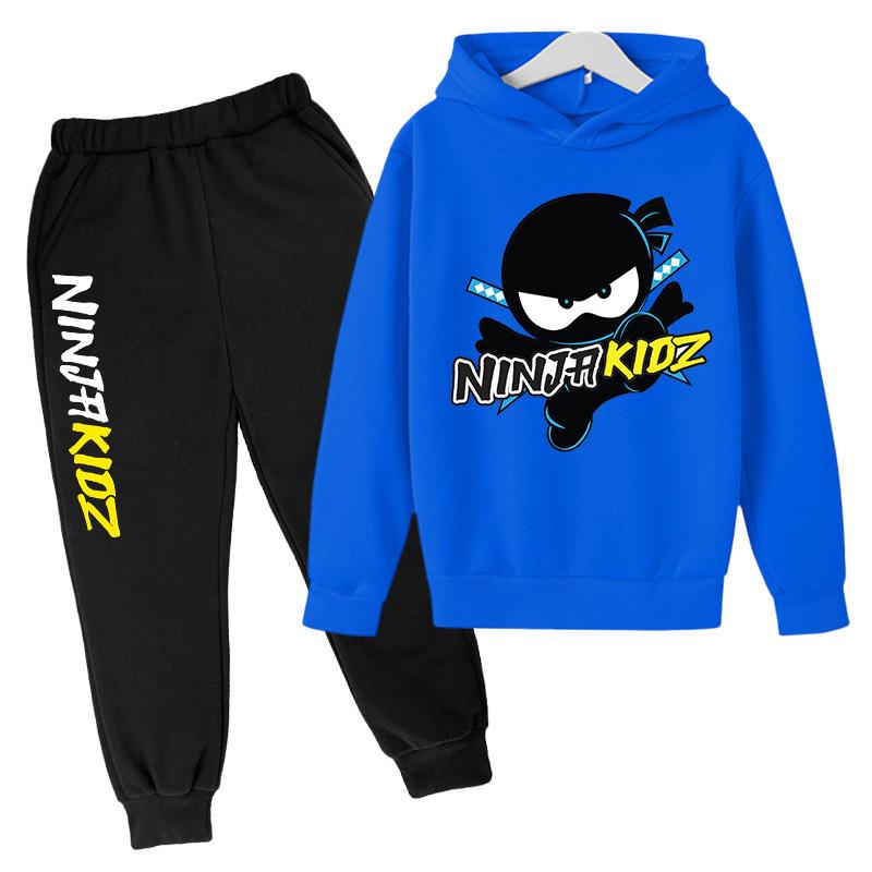 Толстовки с капюшоном для мальчиков и худи для девочек NINJA KIDZ Детский повседневный пуловер Весенние и осенние детские худи и спортивные штаны Костюм-двойка