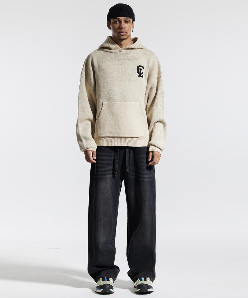 CREAM SODA LAB Cl Washed Graphic Jacquard Hoodie Knit Beige