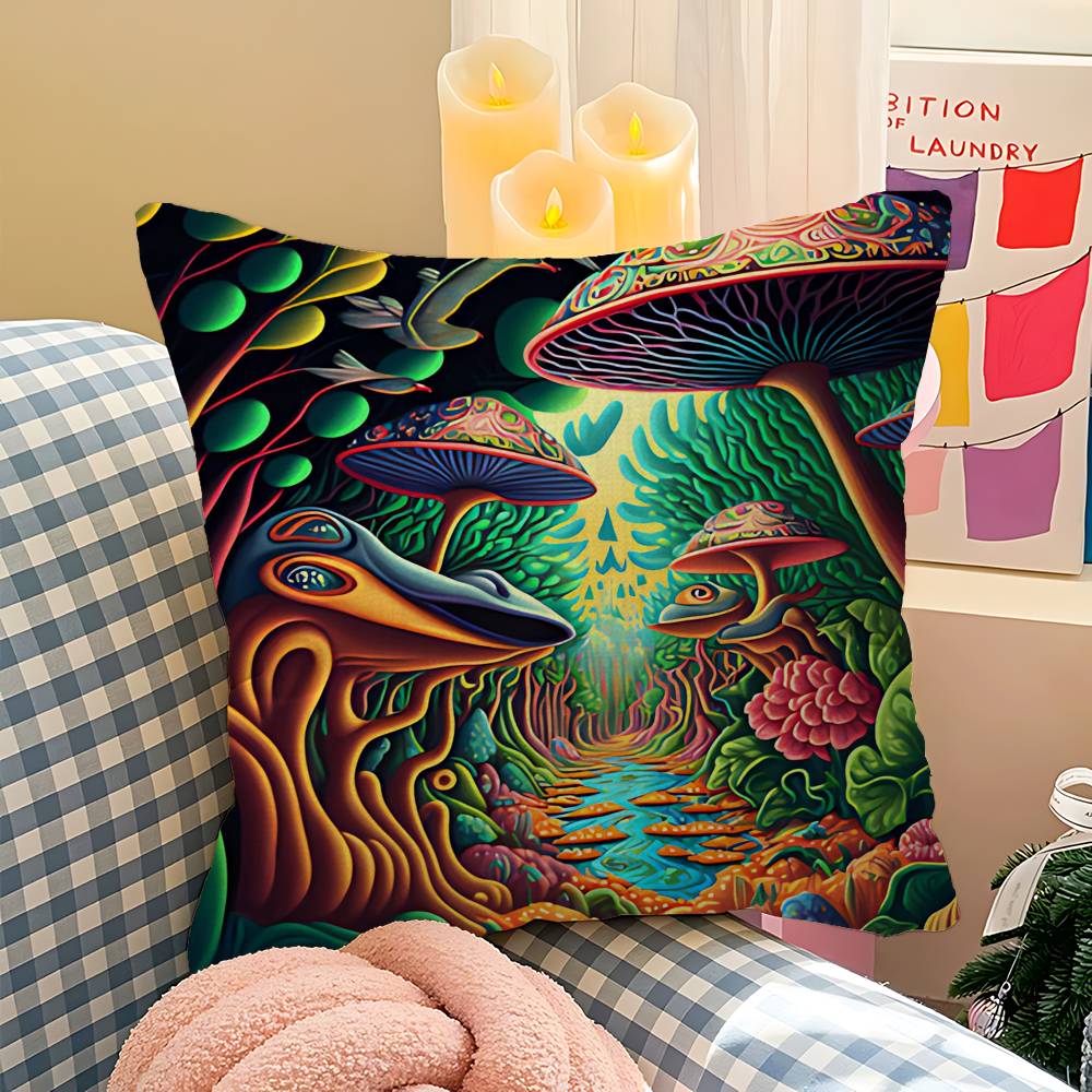 Colorful Mushroom Pillow Covers Cartoon Sofa Decorative Home Double-Sided Printing Short Plush Cute Cushion Cover