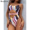 Colorful Printed Tummy Cut Out With Belt Women Swimwear One Piece Swimsuit Female High Cut Bather Bathing Suit Swim Lady