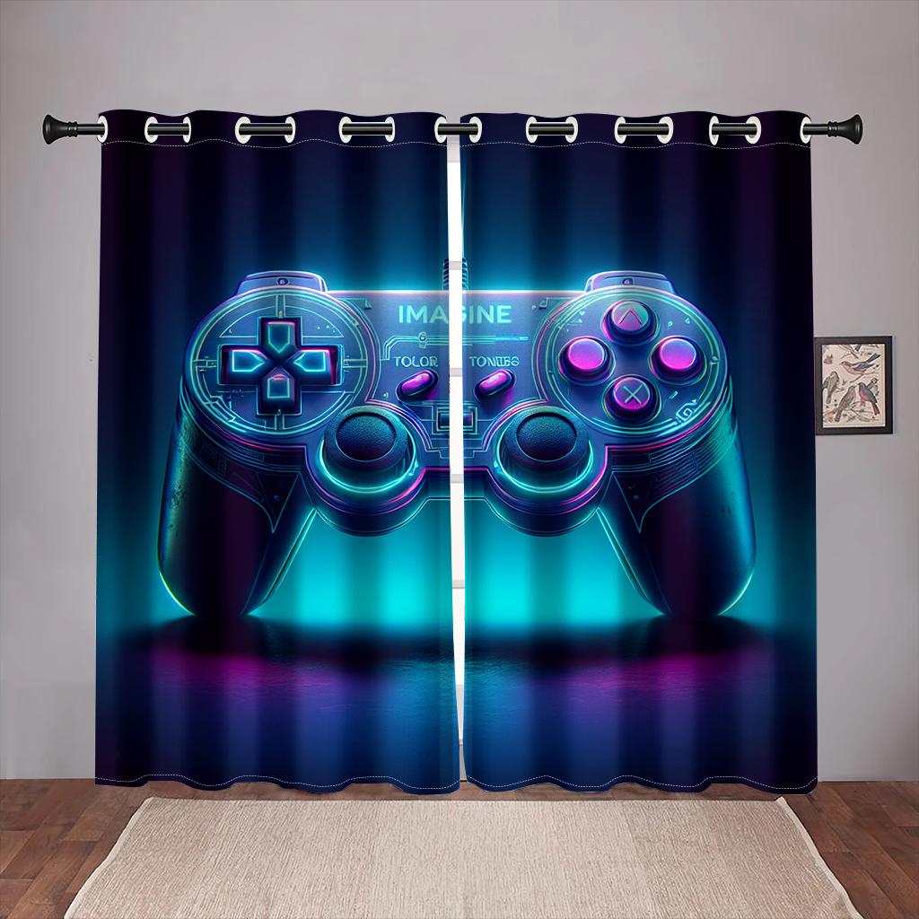 Cool Gamepad Switch Gamer Curtains for Boys Bedroom Graffiti Words Video Games Window Drapes Game Players Living Room Decoration