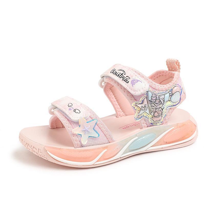 Сандалии для девочек, летняя спортивная модная пляжная обувь принцессы с кроликом, однотонная пляжная обувь на мягкой подошве