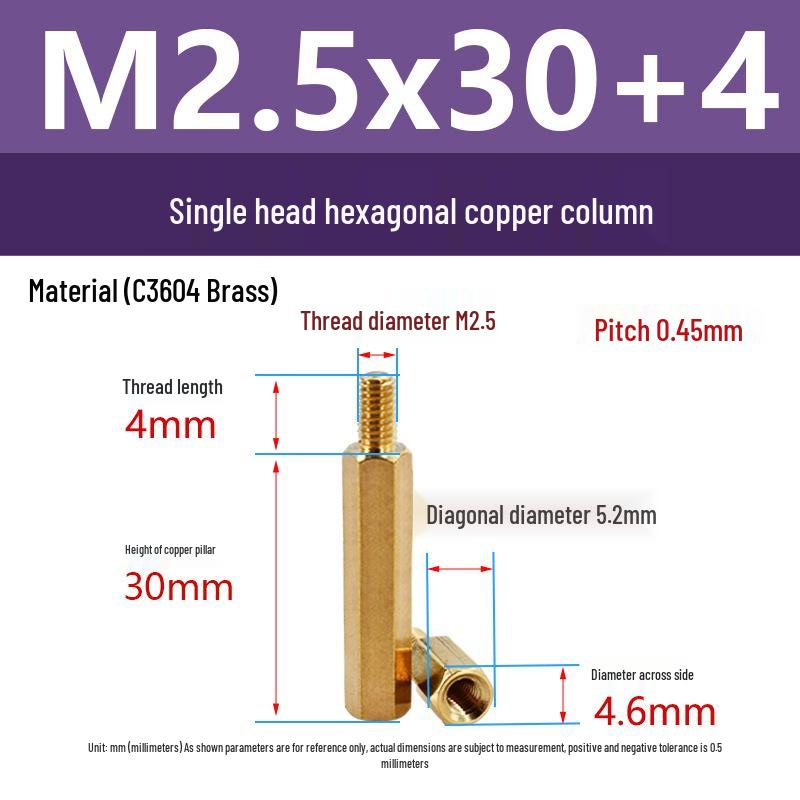 Шестигранный стойка из латуни C3604 с внутренней и внешней резьбой M2/M2.5: Шпилька-распорка для крепления камеры