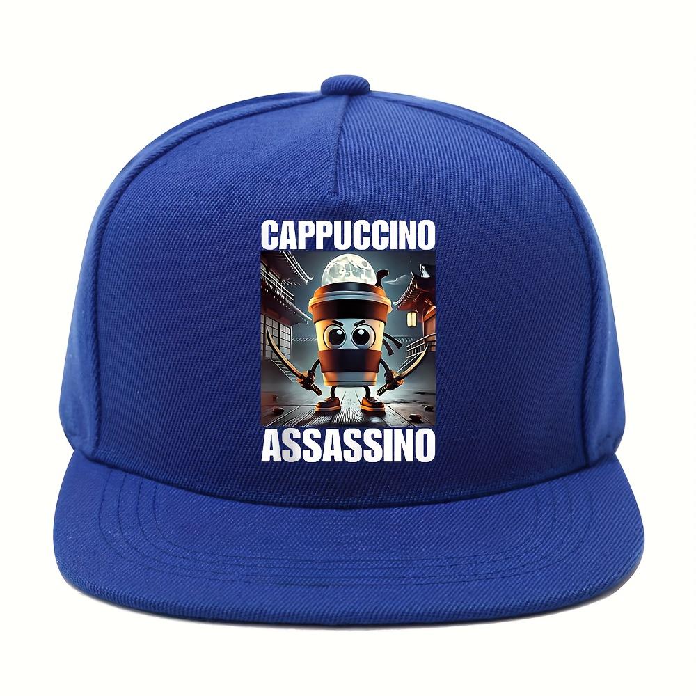 Кепка-бейсболка CAPPUCCINO ASSASSINO Мультяшный дизайн YK Streetwear Регулируемая посадка Черная с Белым принтом Легкая