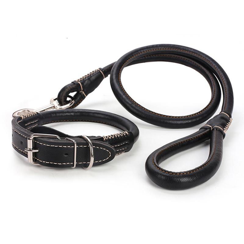 Strong PU Pet Dog Collar Leash for Medium Large Dogs Round Rope Traction Belt Golden Retriever Chain Leads mascotas Accessories