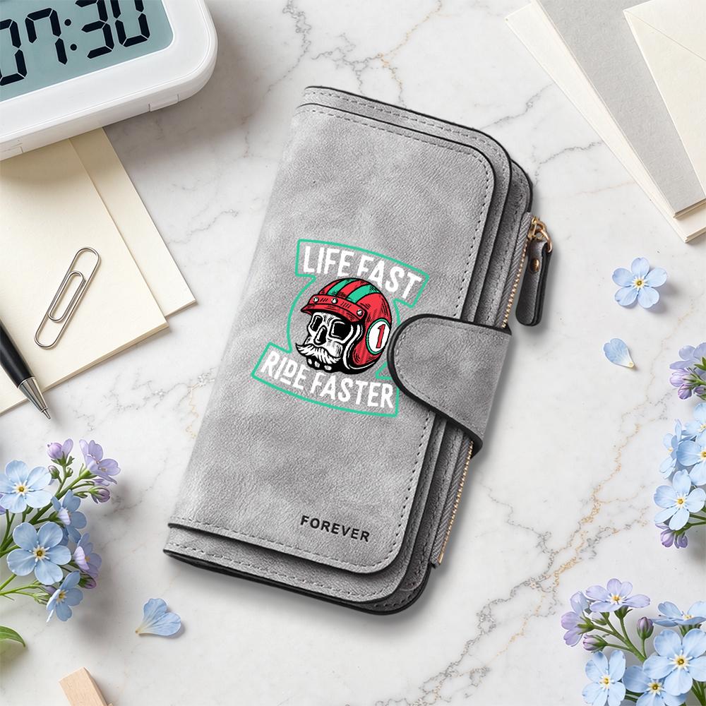 Vintage Skull Print Long Wallet Fashion Durable Portable Card Holder Daily Use Casual Purse