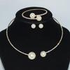 Gold-Plated Silver Women's Necklace & Bracelet Set with Pearls and Rhinestones