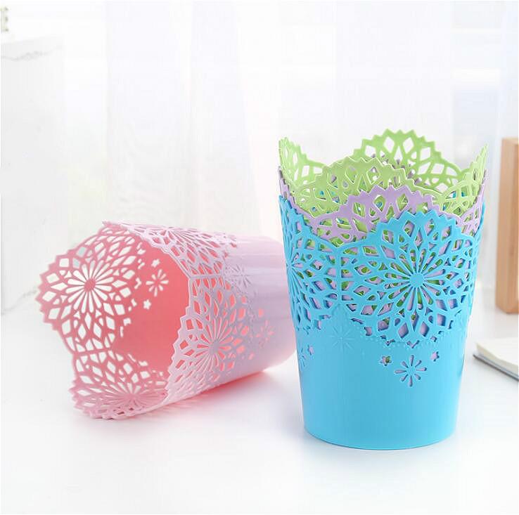 Корзины для хранения Кружевные Ажурные Настольная Мусорная Корзина Подставка для Карандашей Органайзер для Стола для Офиса Школы Дома
