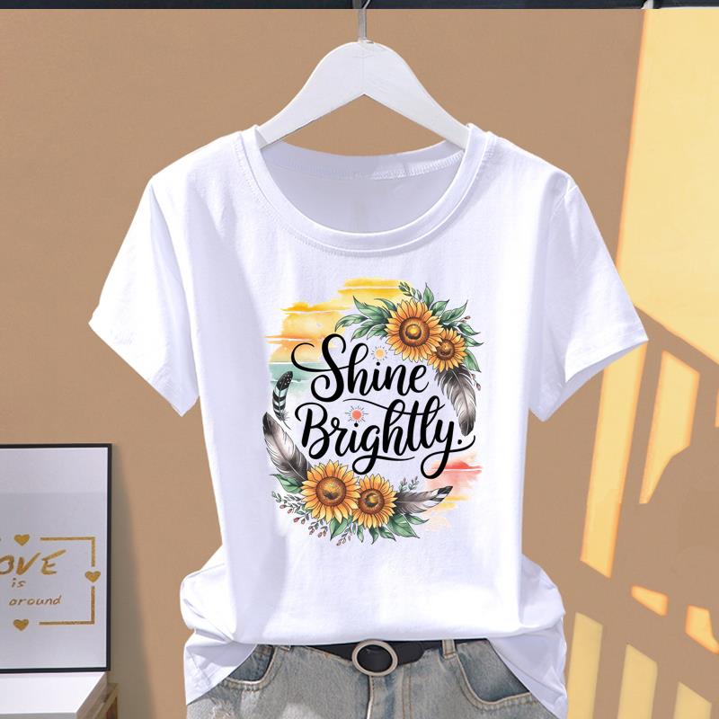 (Asian Size) Short Sleeve T-shirts flower butterfly trend cute Women's Top T Clothing Print  Fashion Female Casual O-neck Graphic Tee