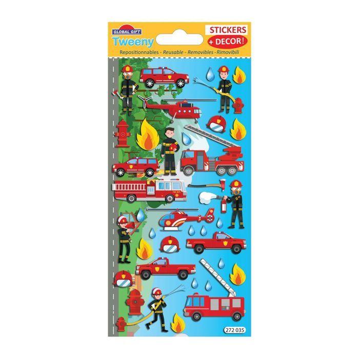 Scène à décorer pour enfants - Les pompiers à la rescousse ! - Stickers Puffies