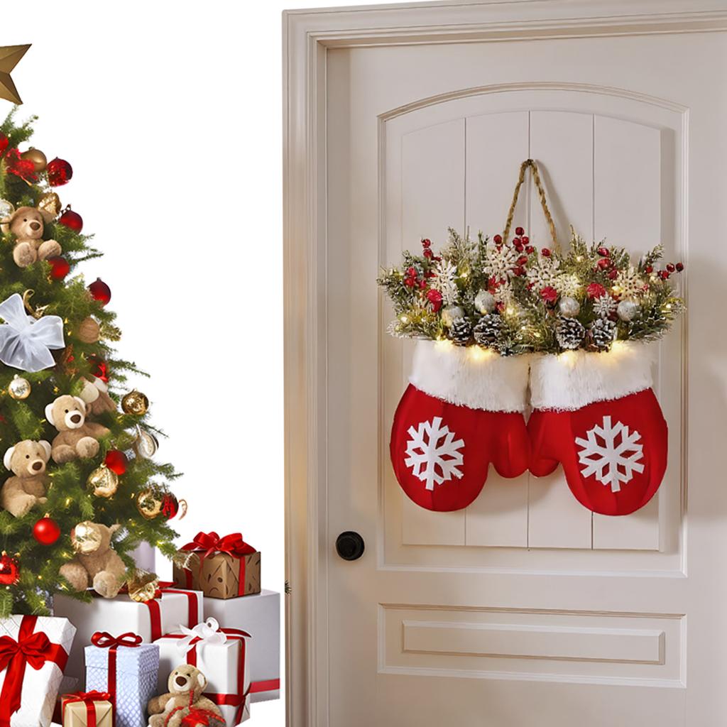 Christmas Gloves Door Decoration with Light LED Christmas Decoration Artificial Garland for DIY Front Door Window Wall