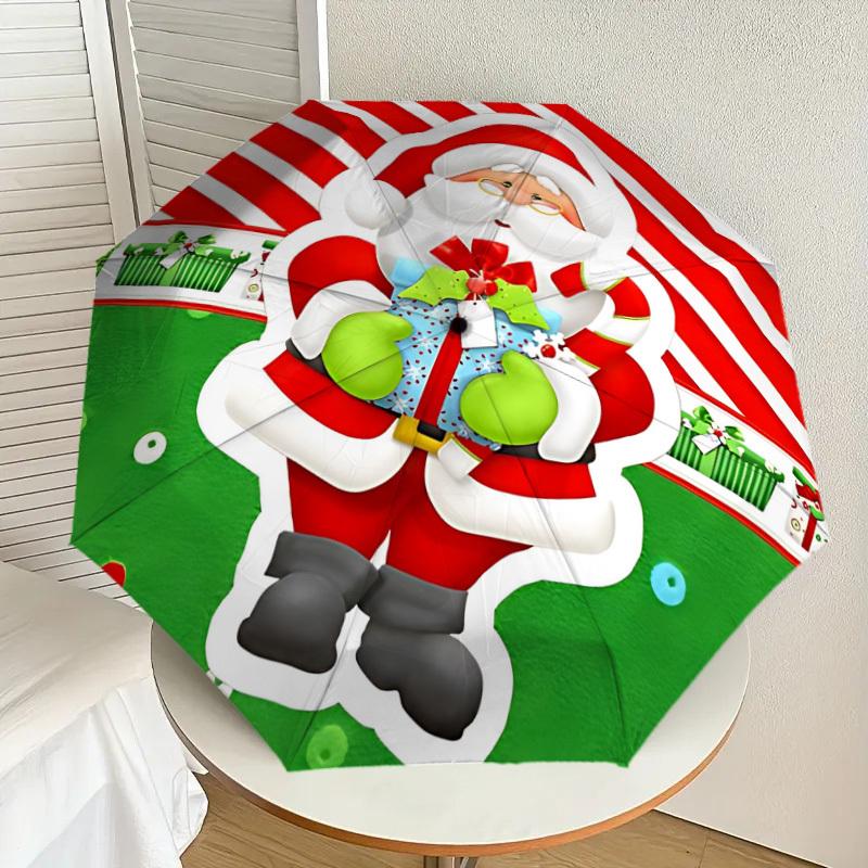 1pc Santa Claus Fashionable Automatic Opening/Closing Folding Umbrella with 8 Iron Bones, Plastic Handle yy251015005