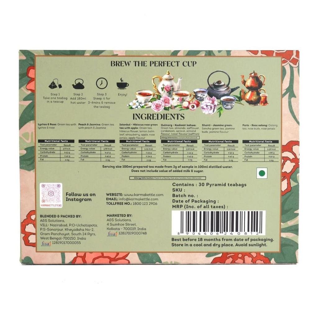 Detox Tea Set 6 Flavors (30 Pack, 2 G), Detox Box Karma Kettle