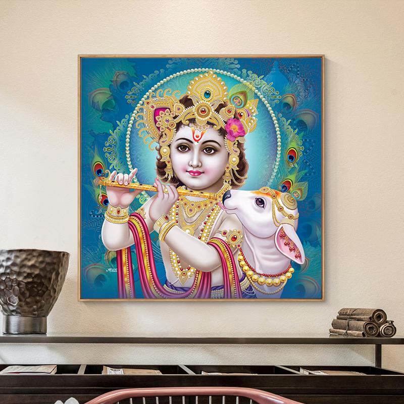 Lord Bal Krishna Hindu God Canvas Painting Religious Hinduism Posters and Prints Wall Art for Home Decoration Cuadros Wall Art