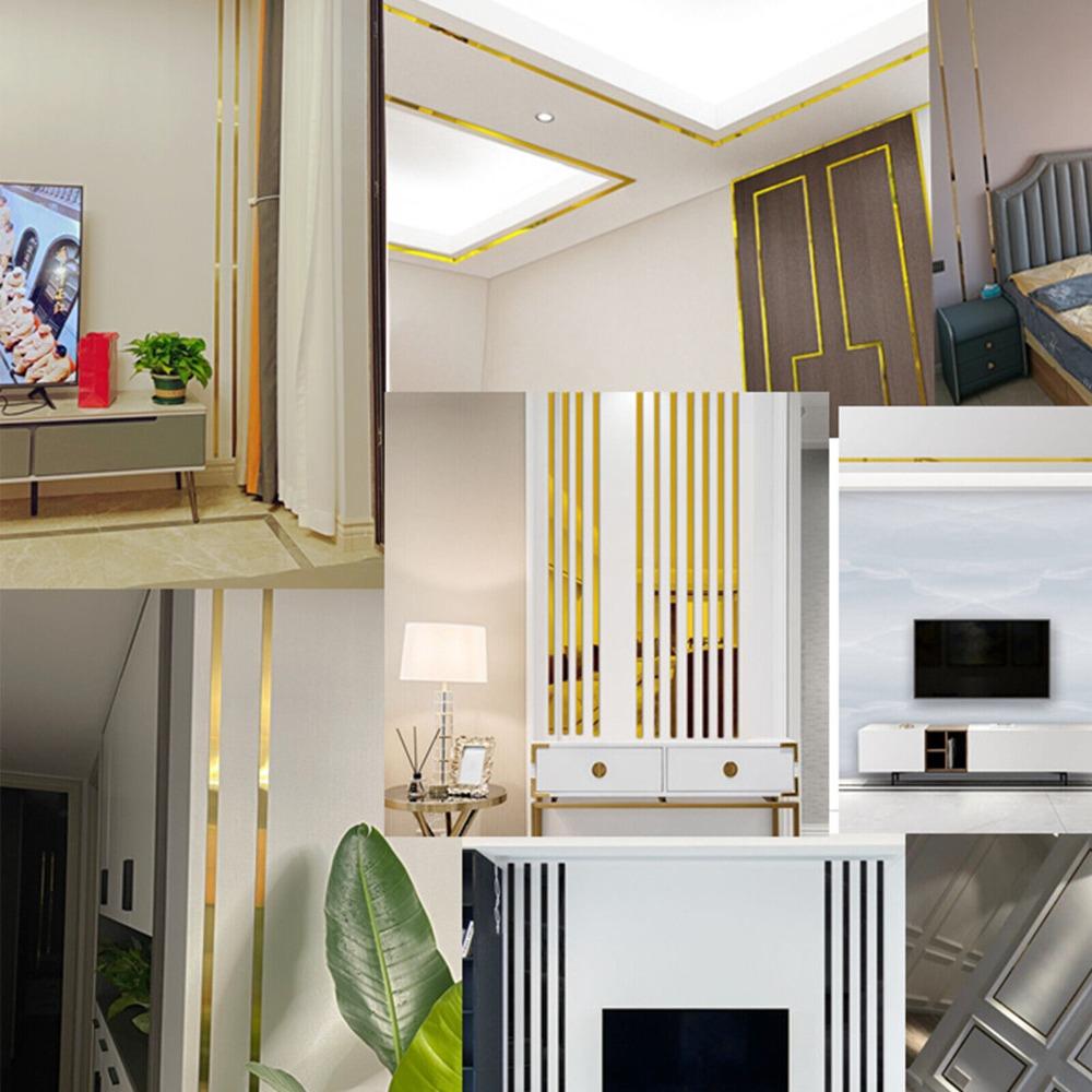 Золотая зеркальная настенная наклейка из нержавеющей стали, декоративные линии, полоса, декор для гостиной