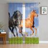 Black White Horse Watercolor Painting Tulle Sheer Window Curtains for Living Room Kitchen Children Bedroom Voile Hanging Curtain