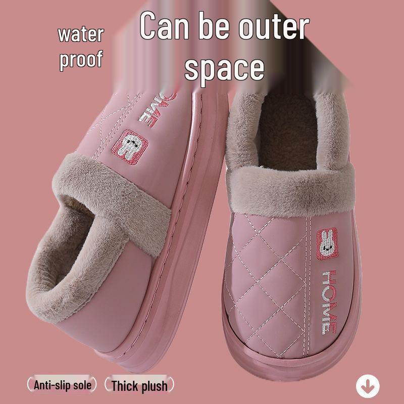 Зимние водонепроницаемые хлопковые тапочки 2025 года: Обувь для помещений и улицы с толстой подошвой, нескользящая, закрывающая пятку, для мужчин и женщин