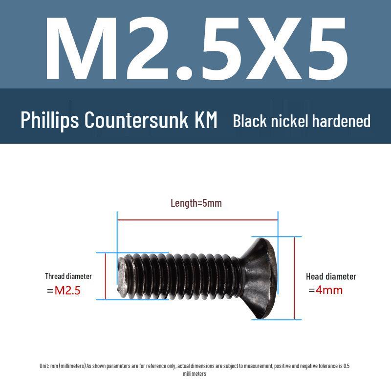 Yigu Carbon Steel Black Nickel Hardened KM Phillips Flat Head Screws M2-M4 for Electronics