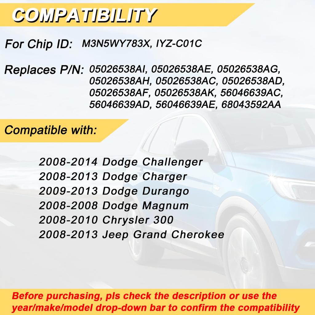 Vurkcy Key Fob Replacement for 2008-2014 Dodge Challenger M3N5WY783X IYZ-C01C 2PCS