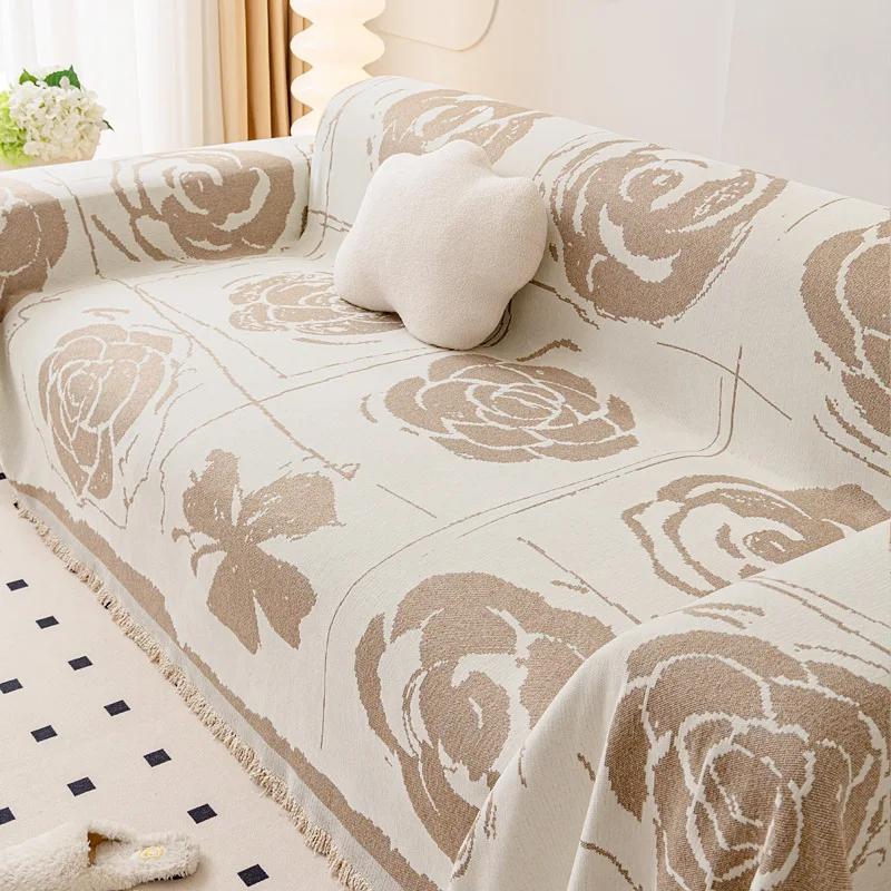 Чехол для дивана из синели с кисточками, пыленепроницаемый, нескользящий, жаккардовый, с цветочным рисунком, полотенце для дивана, удобная подушка для сиденья, многофункциональное одеяло, чехол