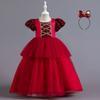 Children Girls Piano Performance Dress Mesh Puffed Sleeves Christmas Evening Dresses