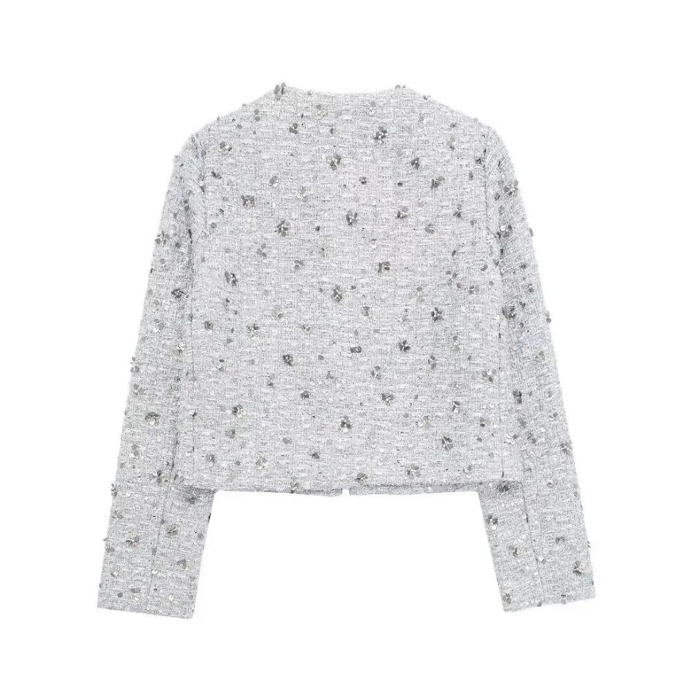 Women Sequins Coat O Neck Long Sleeves Female Loose Jacket Gold Silver Wild Shiny Short Woman Cardigan Coat Streetwear