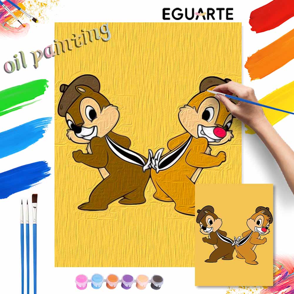 Disney Chip and Dale oil paint by numbers painting kit handmade diy home decor gifts wall art canvas set for adults birthday present