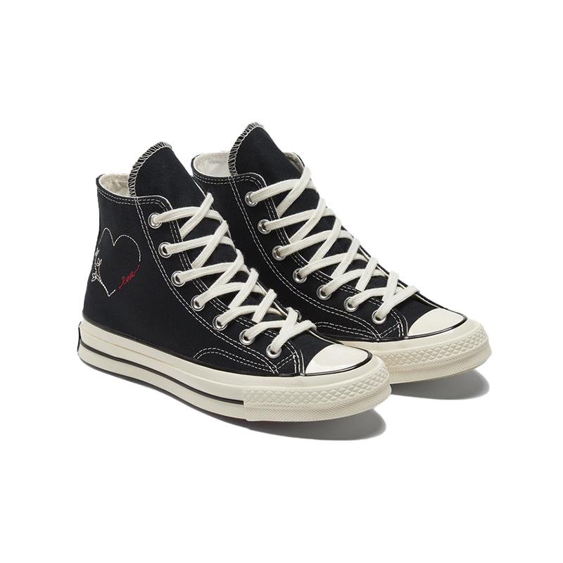 Converse Chuck 70 Chuck Taylor All Star Hi Принт Сердце Буквы Винтажные Высокие Кеды из Канваса Унисекс Черные