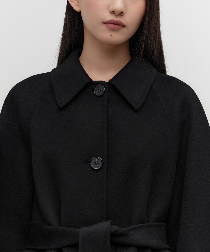 MUSINSA STANDARD WOMAN Women'S Cashmere Blend Handmade Half Balmacaan Robe Coat [Black]