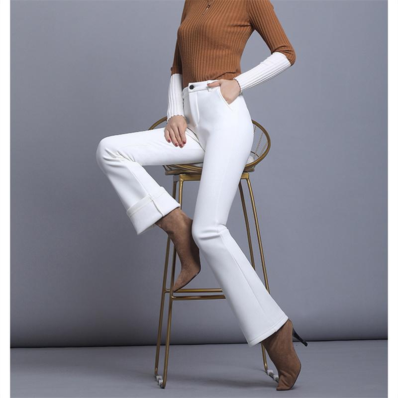 Зимние теплые толстые флисовые женские брюки, черно-белые брюки-клеш с высокой талией, одежда, женские повседневные женские длинные брюки, S-4XL