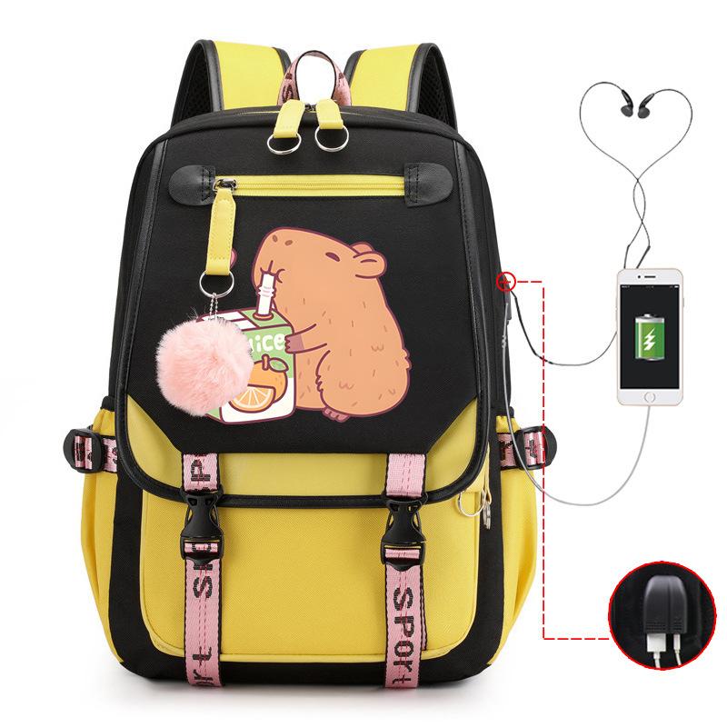 Милый рюкзак для отдыха и путешествий с принтом капибары и многофункциональным USB-портом