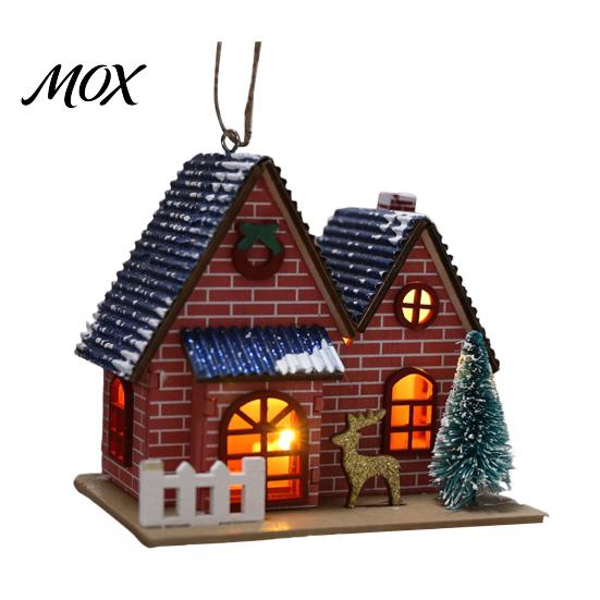 Festive Desk Ornament Christmas Village House Decoration, Light Up Winter Snow Scene Mini Lighted Decor Figurine, Rustic Holiday Tabletop for
