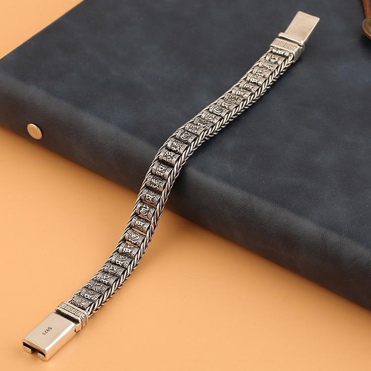 Новый настоящий мужской браслет из чистого серебра S925, сотканный вручную буддийский шестисимвольный револьвер с мантрой, индивидуальные подарки на удачу для мальчиков