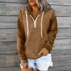 Women Fall Winter Hoodie Drawstring Loose Pullover Long Sleeve Waffle Texture Casual Soft Warm Zipper Decor Hooded Sweatshirts W