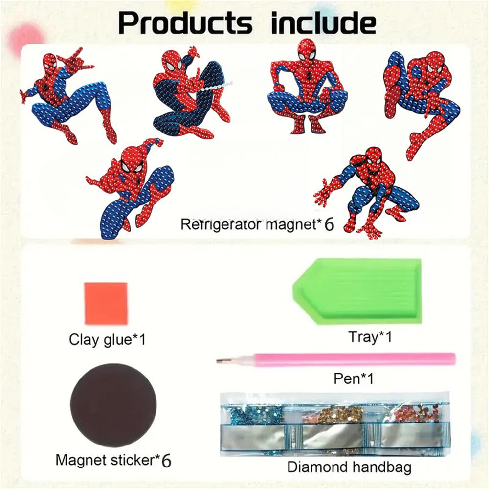 6Pcs Anime Characters Series Diamond Art Fridge Magnet Diamond Painting Refrigerator Magnet Diamond Painting Fridge Magnet for Adults Beginners