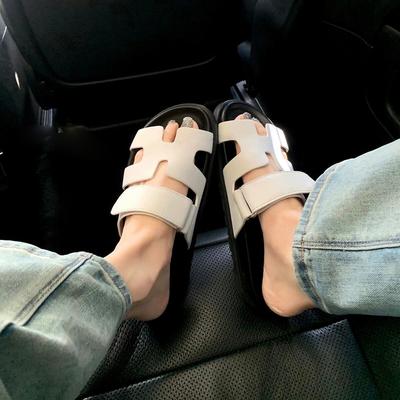 Версия из овчины~ Обувь второго дяди-интернет-знаменитости, повседневные шлепанцы на липучке H на толстой подошве, женская обувь, новинка 2025 года, крутые шлепанцы