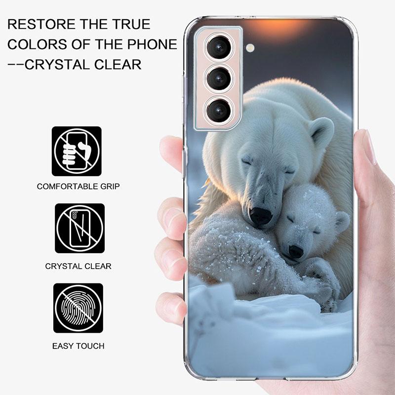 Polar Bear and its Child Under the Aurora Phone Case For Samsung Galaxy S25 Edge S24 S23 FE S21 S20 S10 Plus S22 S26 Ultra Cover
