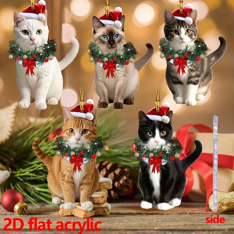 Cute Cat 2D Flat Acrylic Christmas Pendant Festive Christmas Tree Hanging Ornaments For Holiday Festive Xmax Tree Decoration