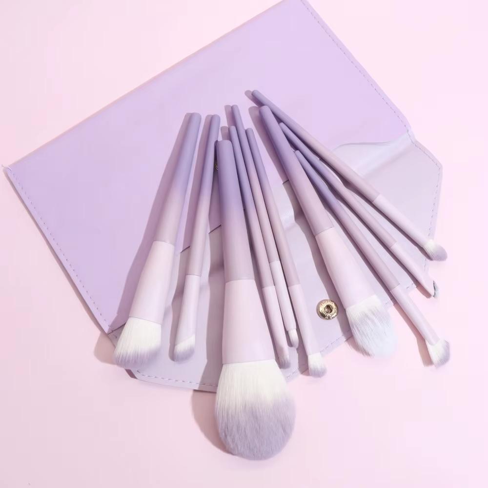 10Pcs Light Purple Makeup Brush Set Soft Synthetic Bristles Powder Blush Contour Eyeshadow Nose Shadow Brushes Kit
