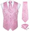 Mens Formal Wedding Waistcoat Paisley Floral Pink Suit Vest Slim Tuxedo Silk Tie Set