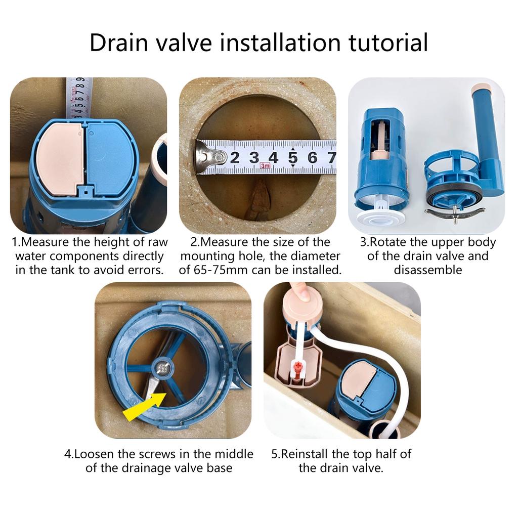 Split Toilet Drain Valve Two Button Toilet Water Outlet Valve Double Flush Fill Water Tank Replacement Fittings