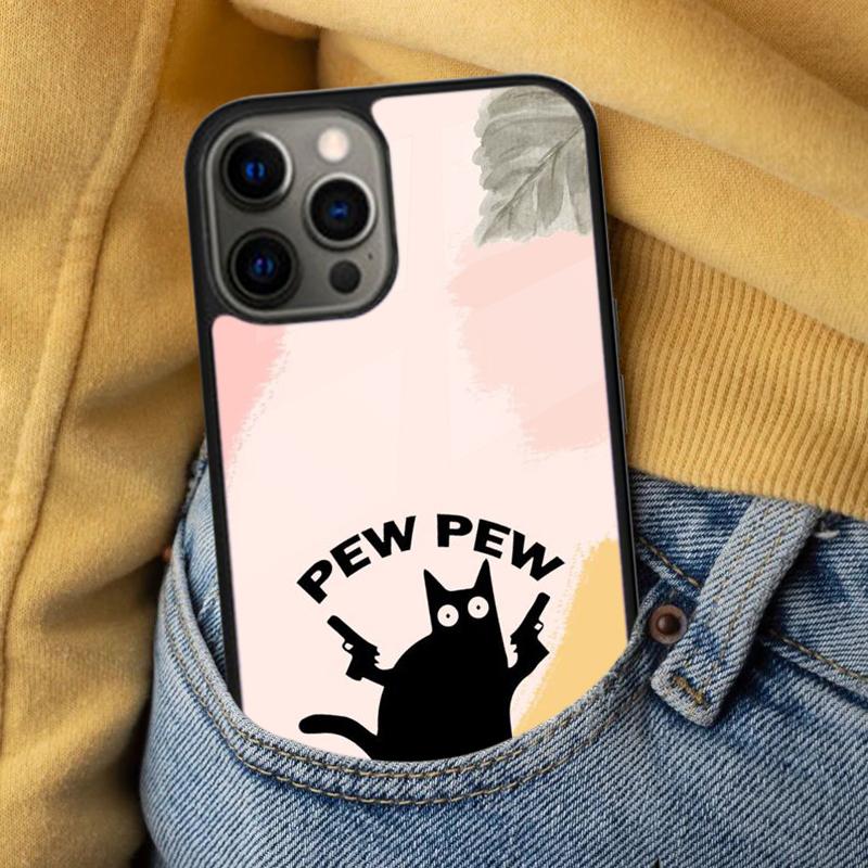Funny Pew Pew Black Cat What Magnetic Soft Phone Case for iPhone 16 Promax 15 Pro 13 14 Plus 11 12 Mini MagSafe Coque