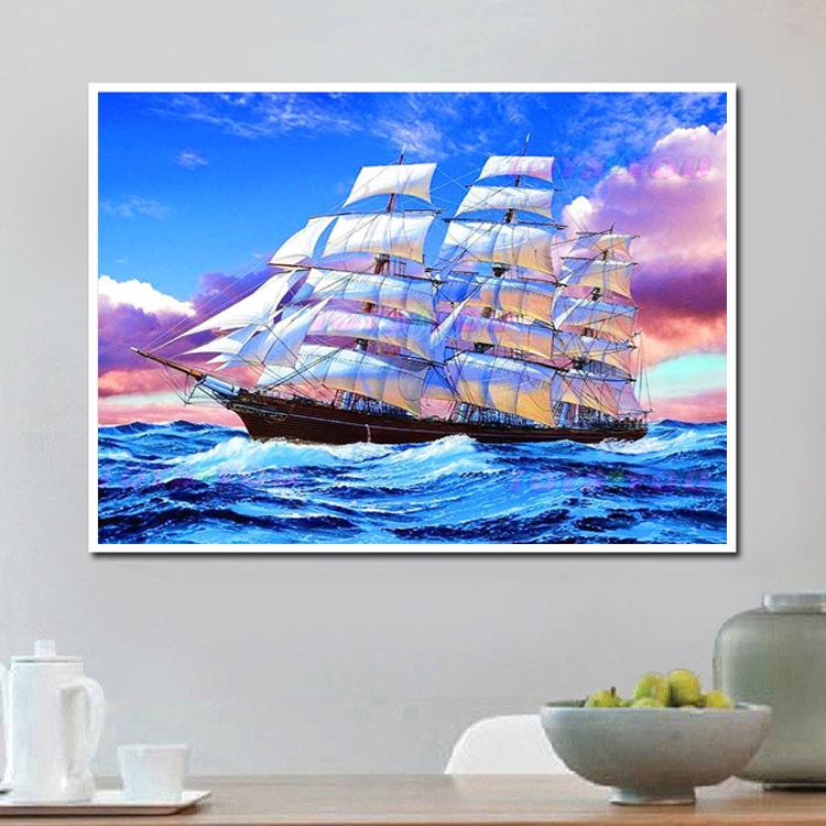 Алмазная вышивка белым мелом 5D Алмазная вышивка крестом Кристалл Полный набор бриллиантов Незаконченный парусник