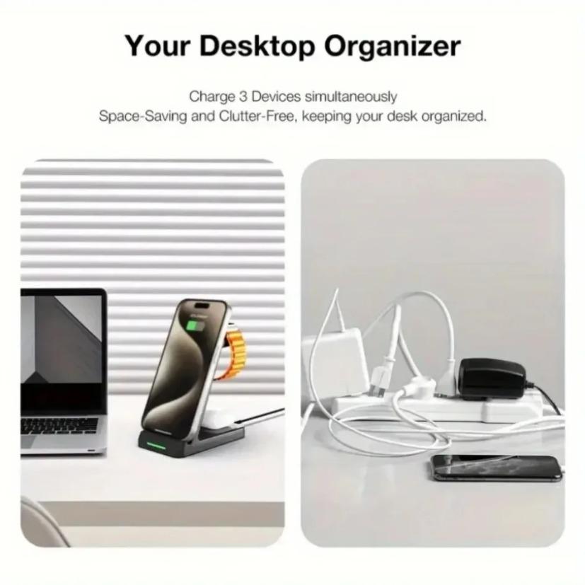 Wireless Charger Stand 3 in 1 Fast Charging Station for iPhone 16 15 14 13 12 Pro Max iWatch 10/9/8/7/6/5/4/3 Airpods 4/3/2/